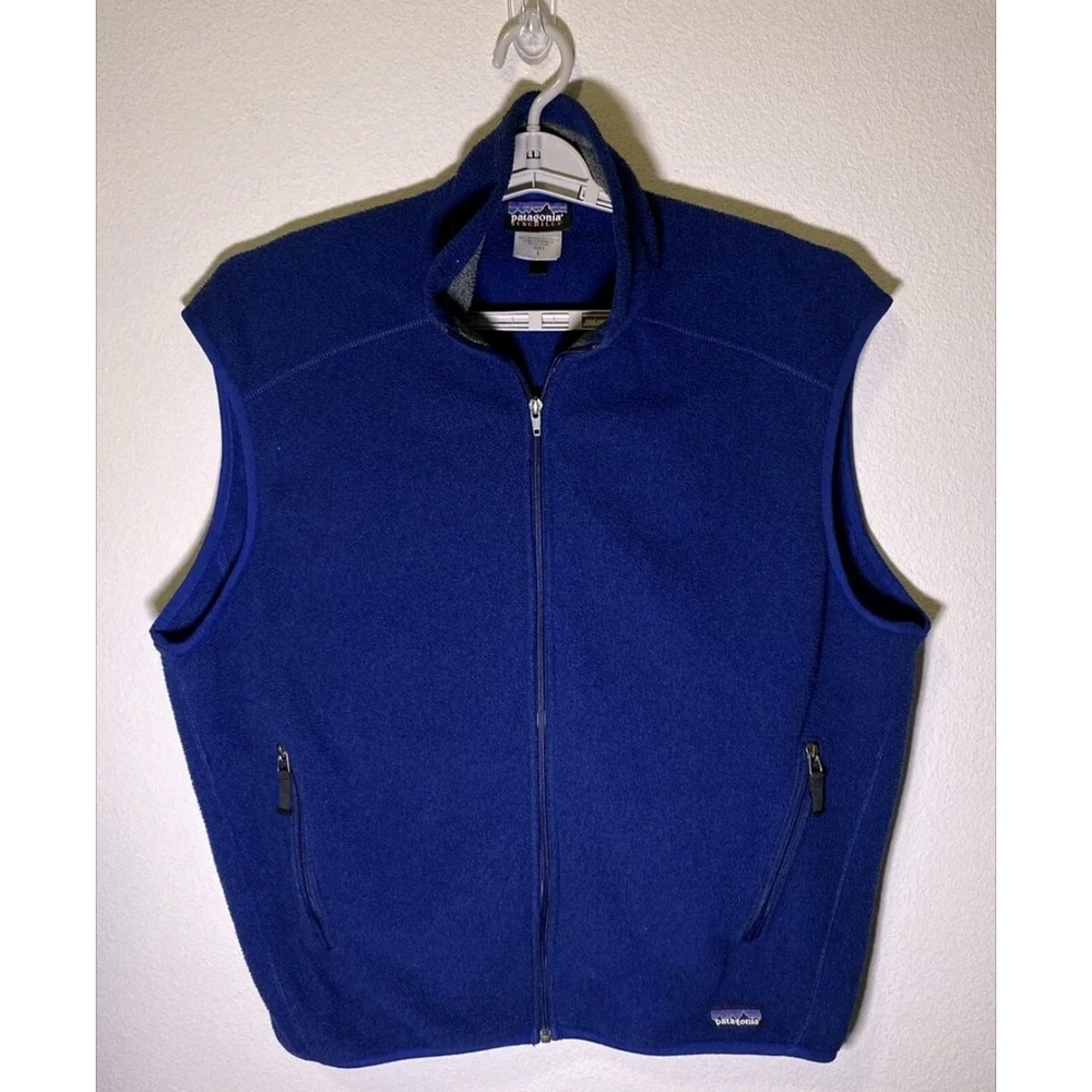 Patagonia‎ Synchilla Vest Men's Large Blue Fleece Full Zip Outdoors Hiking Gorp